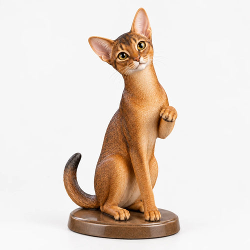 Abyssinian Cat figurine in paw up pose on a clean background