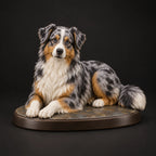 Australian Shepherd figurine in lying relaxed pose, studio view