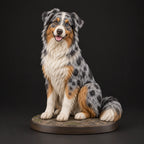 Australian Shepherd figurine in sitting happy pose, studio view