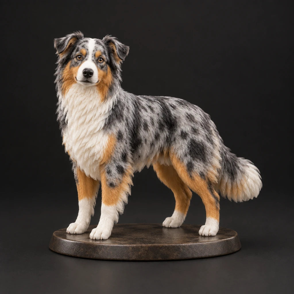 Australian Shepherd figurine in standing alert pose, studio view