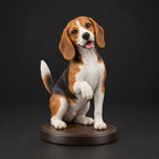 Beagle figurine in paw up pose, studio view