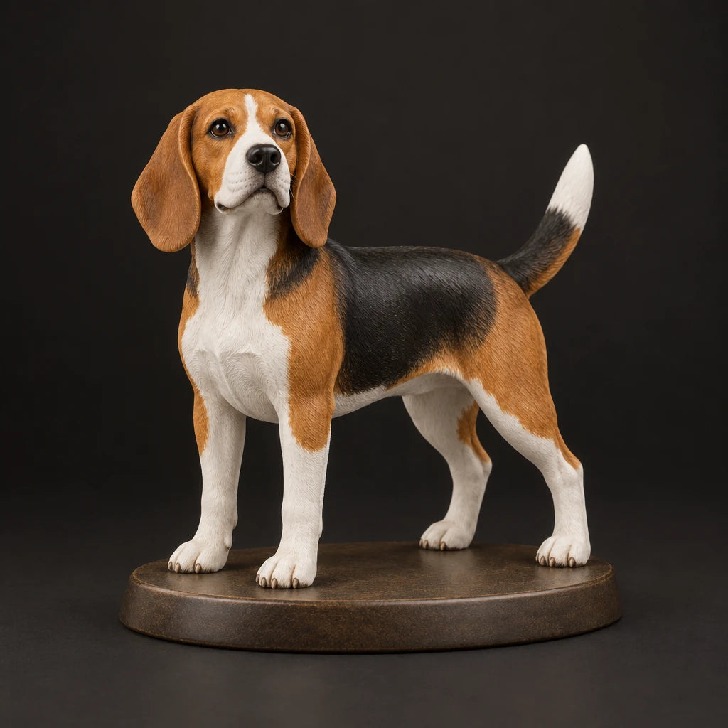 Beagle figurine in standing alert pose, studio view