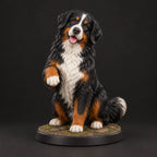 Bernese Mountain Dog figurine in paw up pose, studio view