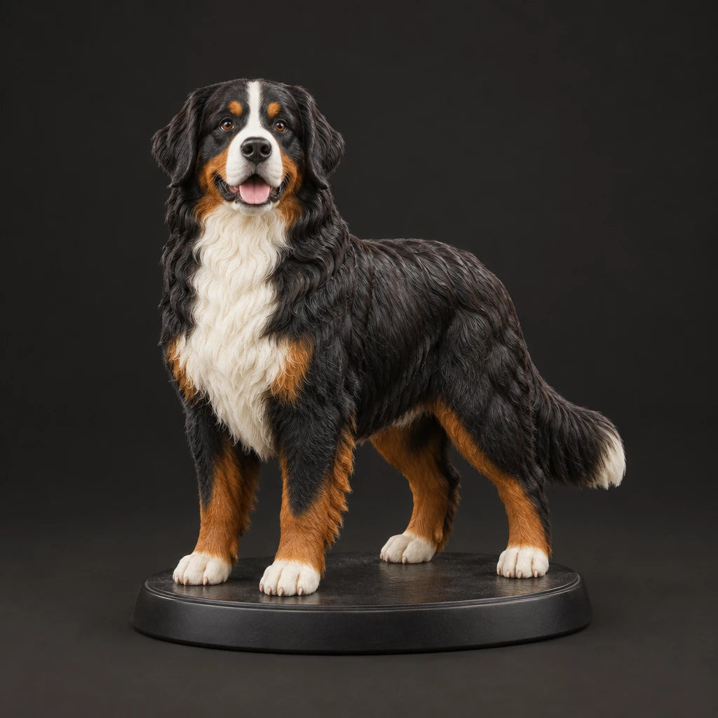 Bernese Mountain Dog figurine in standing alert pose, studio view