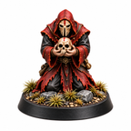 Hooded skull bearer miniature holding a skull in both hands.