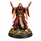 Masked ritual summoner miniature raising both arms above a skull-lined base.