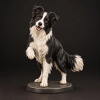 Border Collie figurine in paw up pose, studio view
