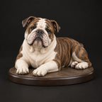 Bulldog figurine in lying relaxed pose, studio view