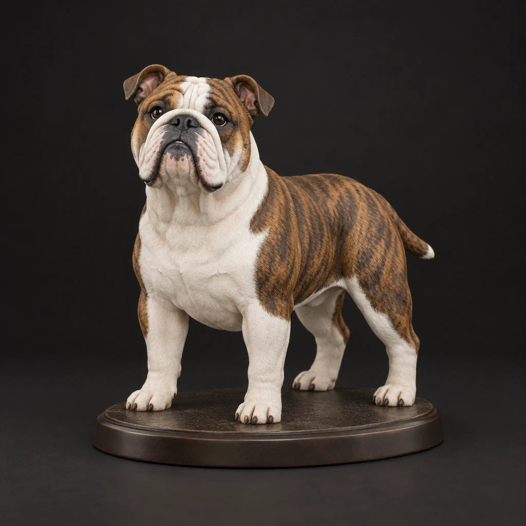 Bulldog figurine in standing alert pose, studio view