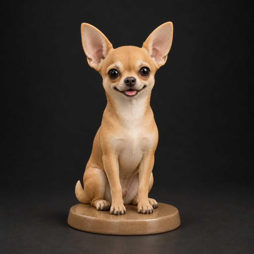 Chihuahua figurine in sitting happy pose, studio view