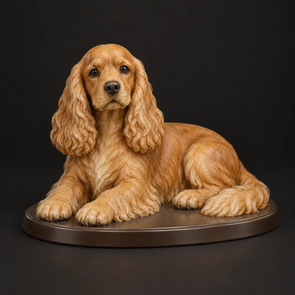 Cocker Spaniel figurine in lying relaxed pose, studio view