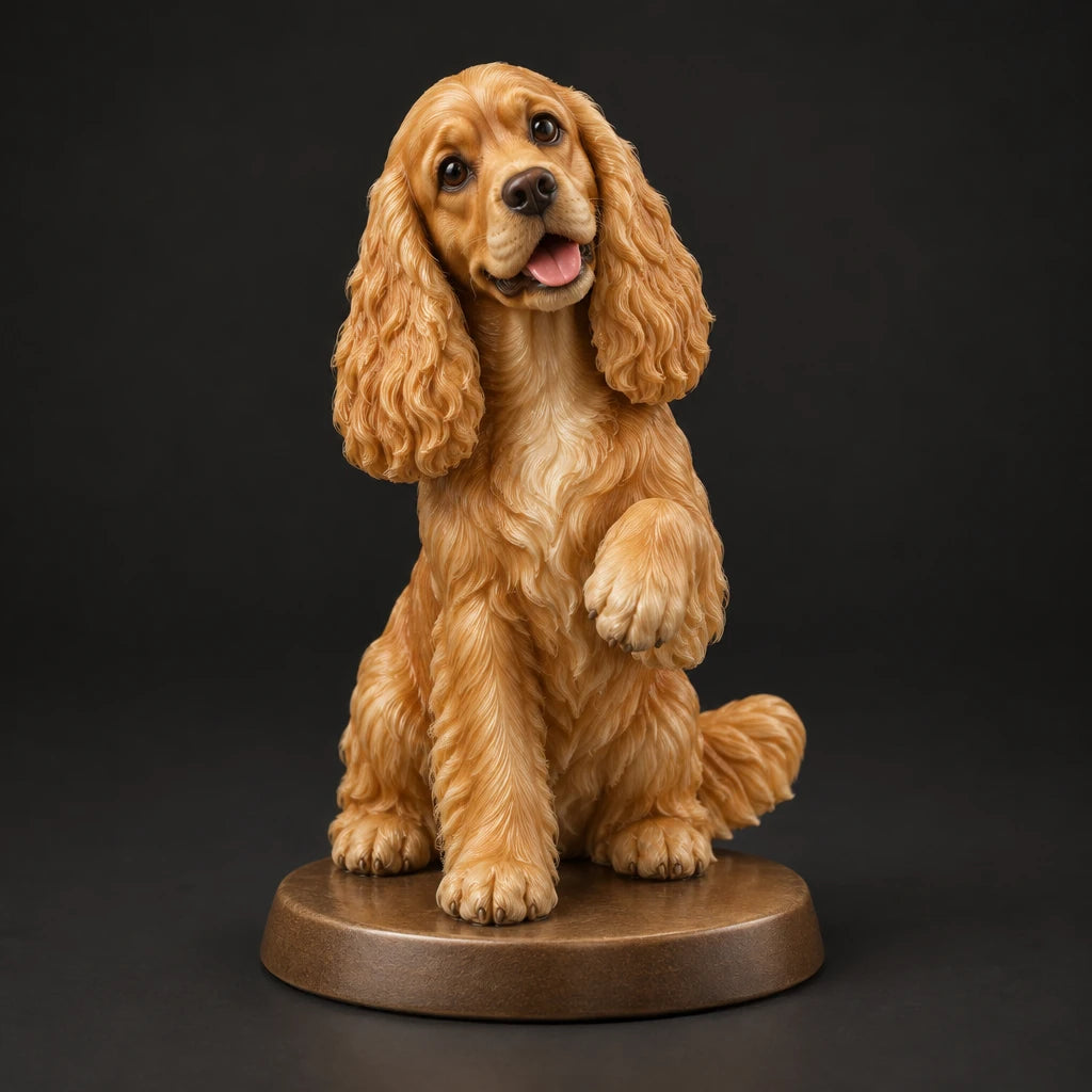 Cocker Spaniel figurine in paw up pose, studio view