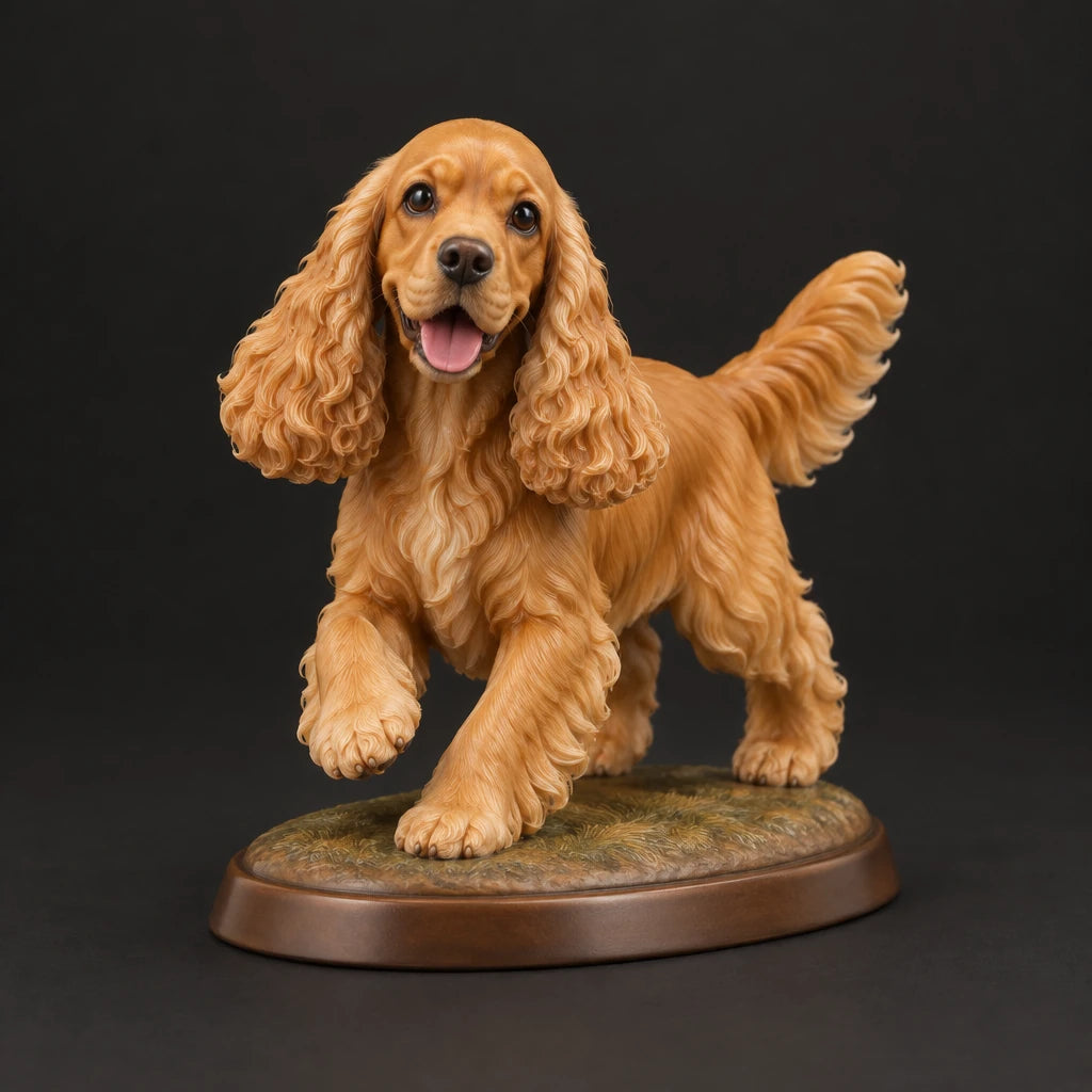 Cocker Spaniel figurine in playful run pose, studio view