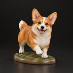 Corgi figurine in playful run pose, studio view