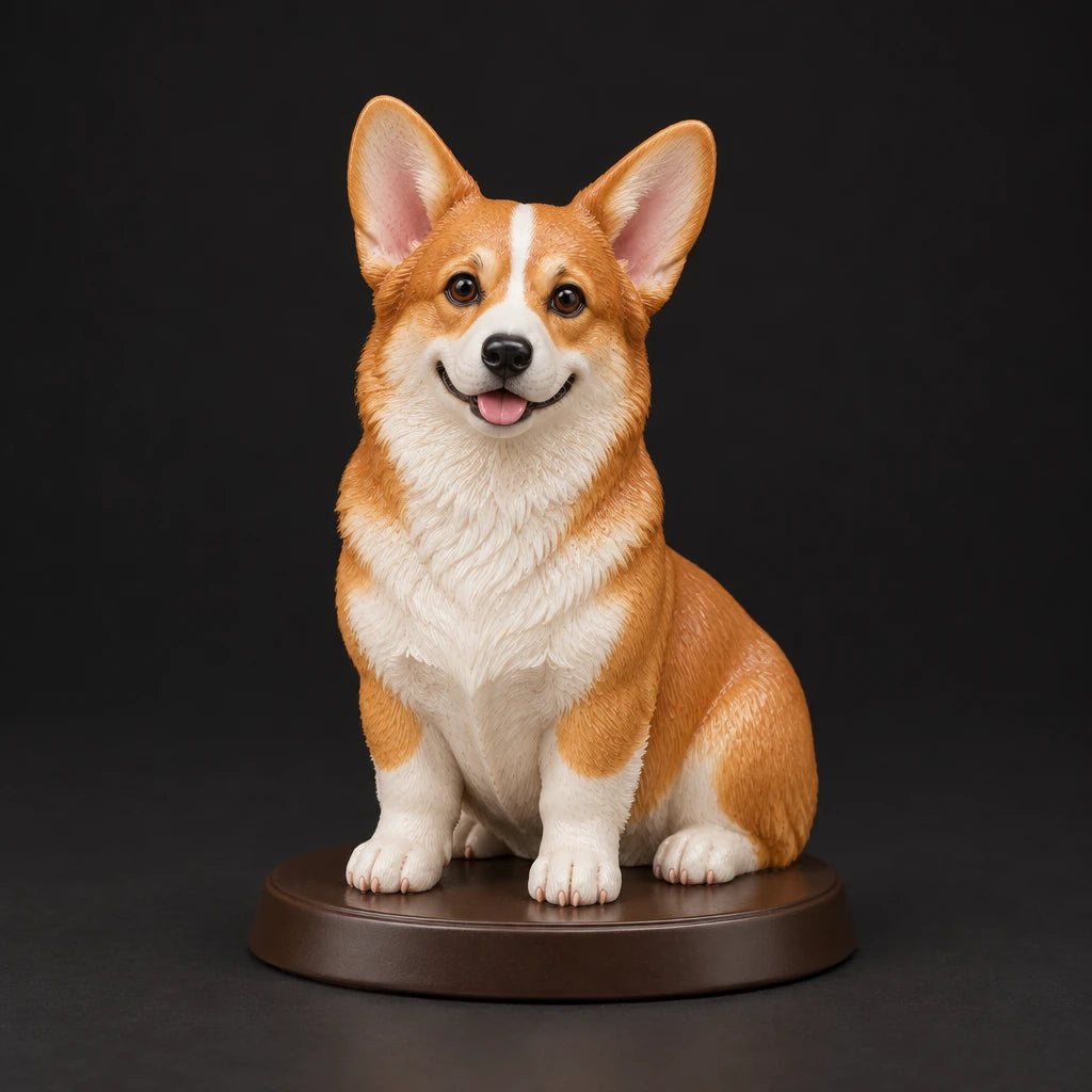 Corgi figurine in sitting happy pose, studio view