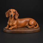 Dachshund figurine in lying relaxed pose, studio view
