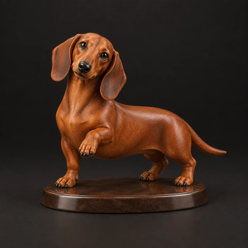 Dachshund figurine in paw up pose, studio view