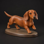 Dachshund figurine in playful run pose, studio view