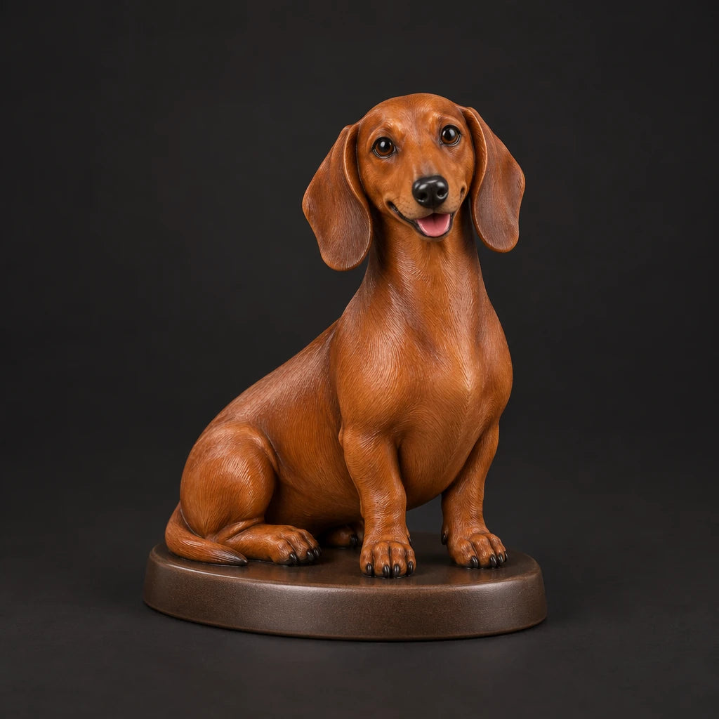 Dachshund figurine in sitting happy pose, studio view