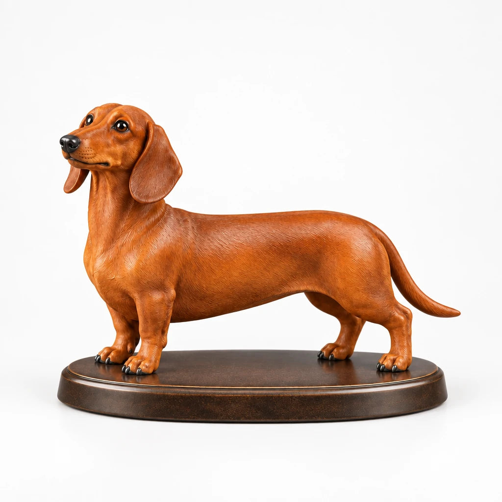 Dachshund figurine in standing alert pose on a clean background