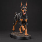 Doberman figurine in playful run pose, studio view