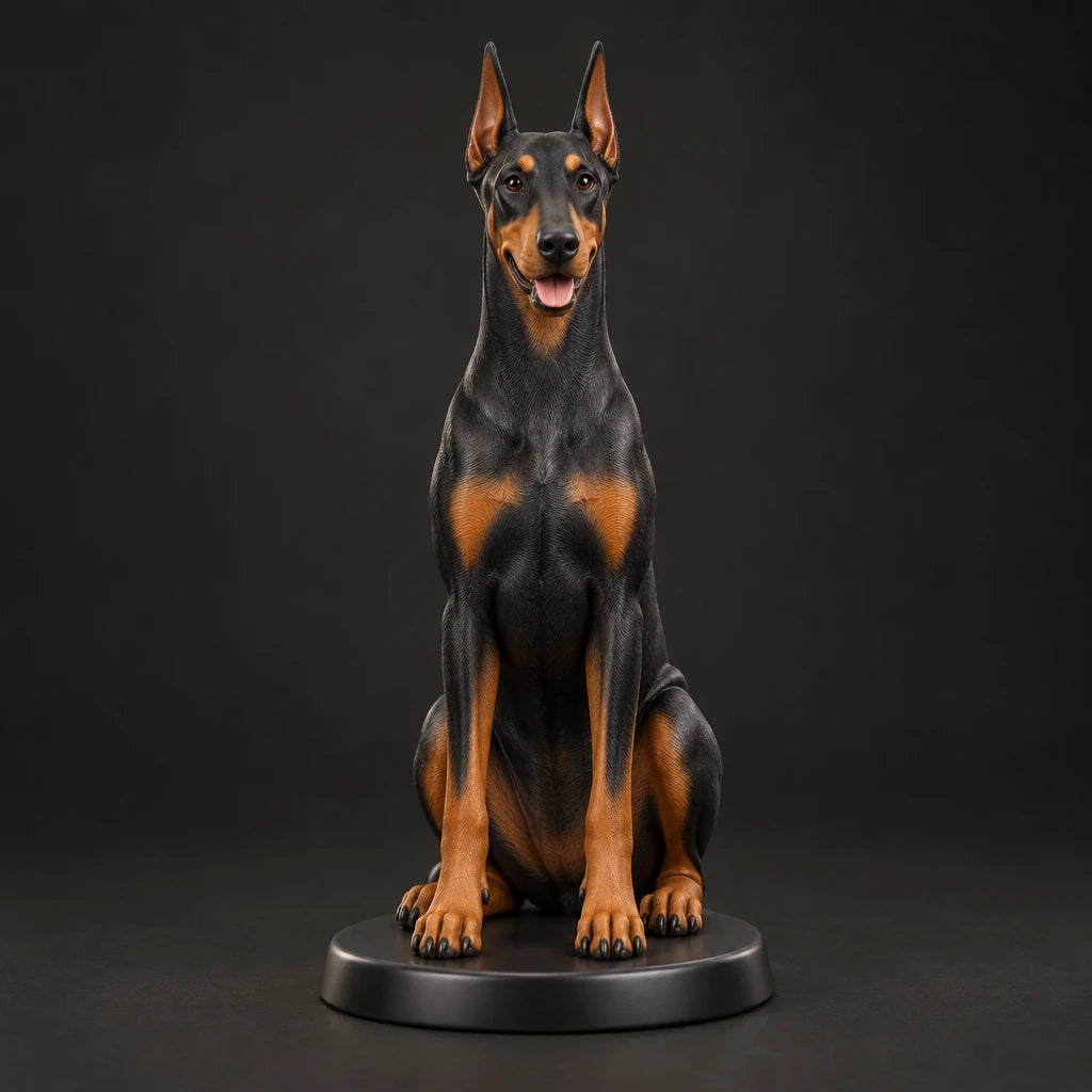 Doberman figurine in sitting happy pose, studio view