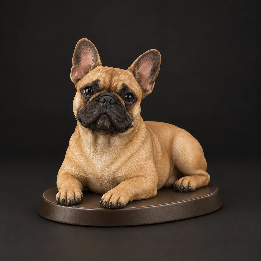 French Bulldog figurine in lying relaxed pose, studio view