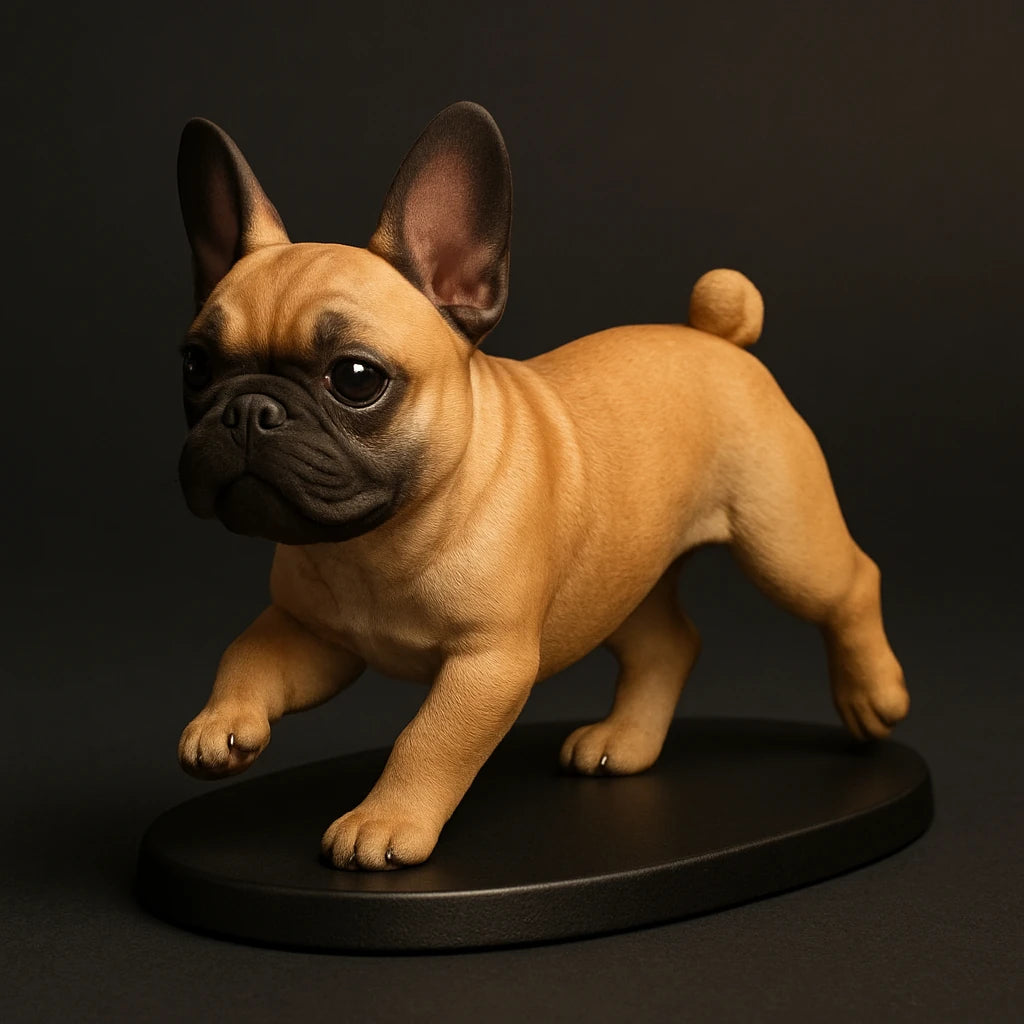 French Bulldog figurine in playful run pose, studio view