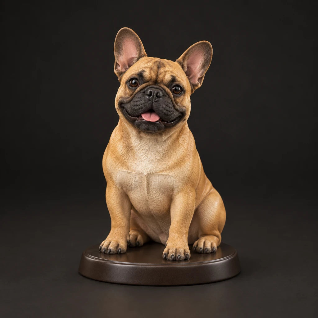 French Bulldog figurine in sitting happy pose, studio view