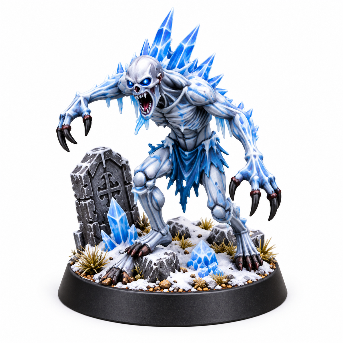 Second frost wraith miniature with ice spikes on a snowy graveyard base.