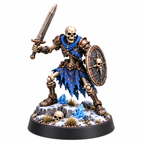 Second skeleton warrior miniature with sword and shield on a frozen base.