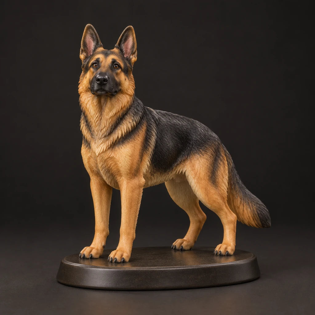 German Shepherd figurine in standing alert pose, studio view