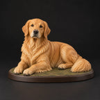 Golden Retriever figurine in lying relaxed pose, studio view