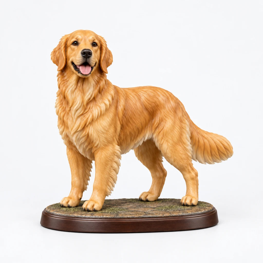 Golden Retriever figurine in standing alert pose on a clean background