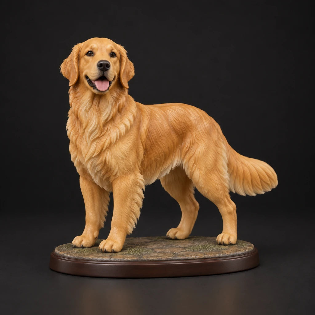 Golden Retriever figurine in standing alert pose, studio view