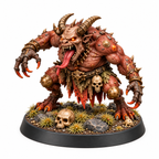 Horned brute miniature with claws and a skull-decorated rocky base.