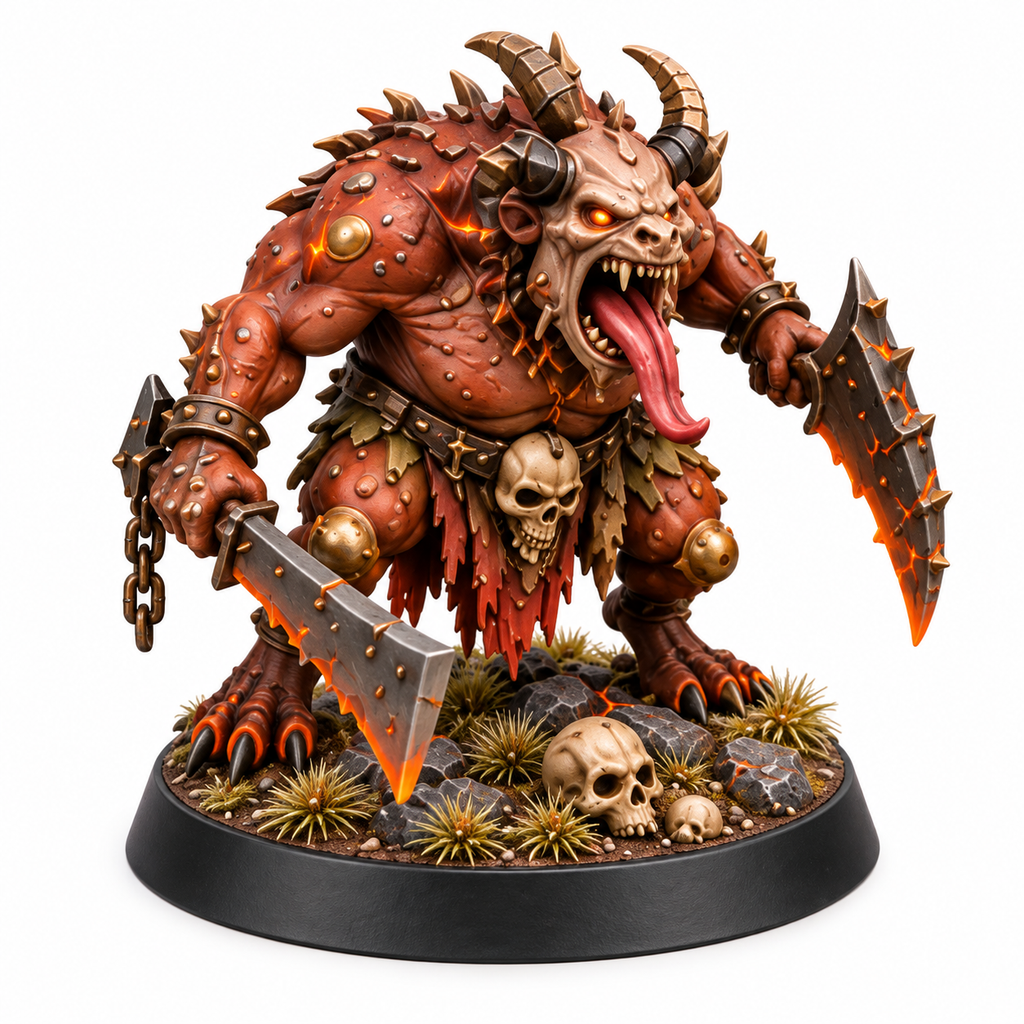 Second horned brute miniature wielding a heavy cleaver and chain.