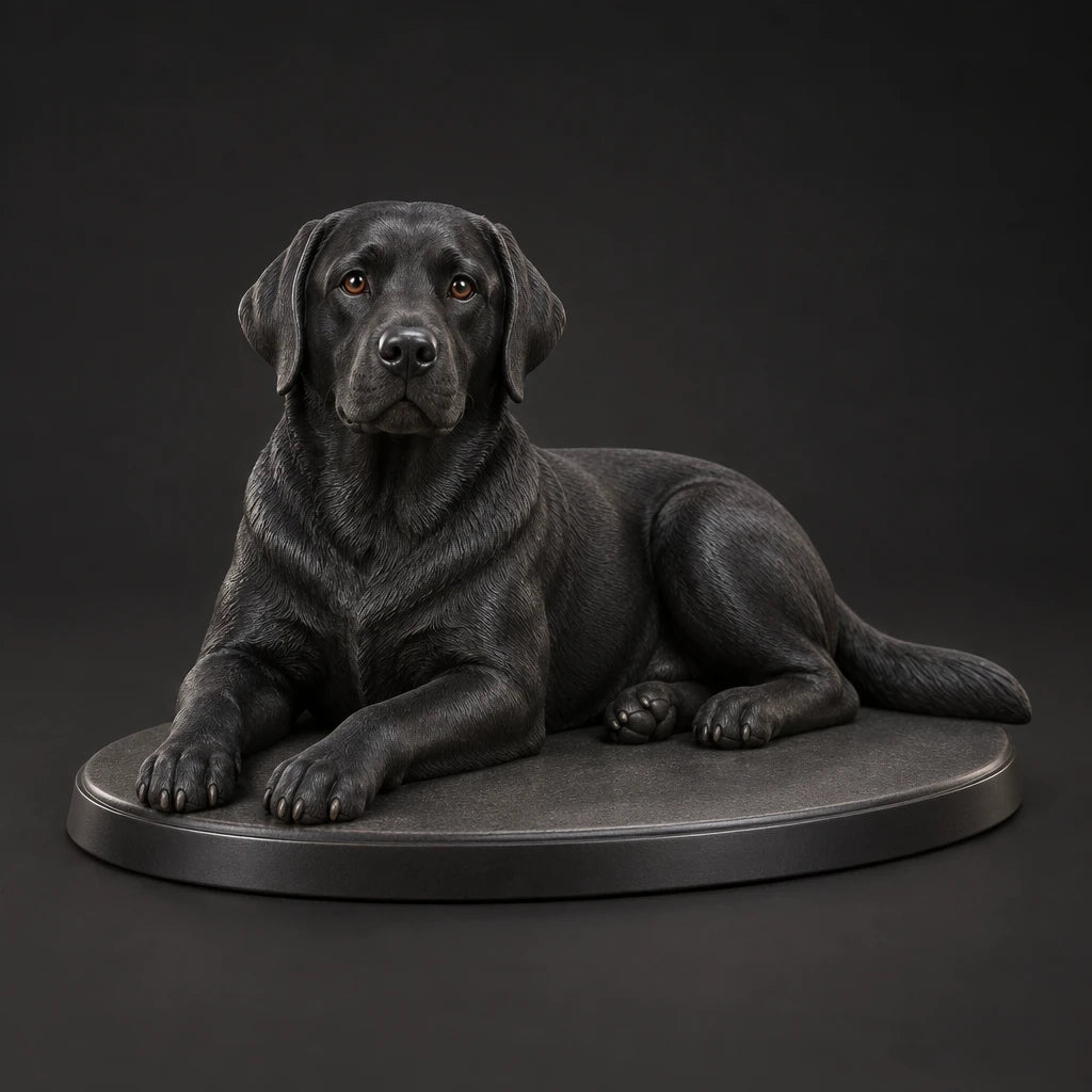 Labrador Retriever figurine in lying relaxed pose, studio view
