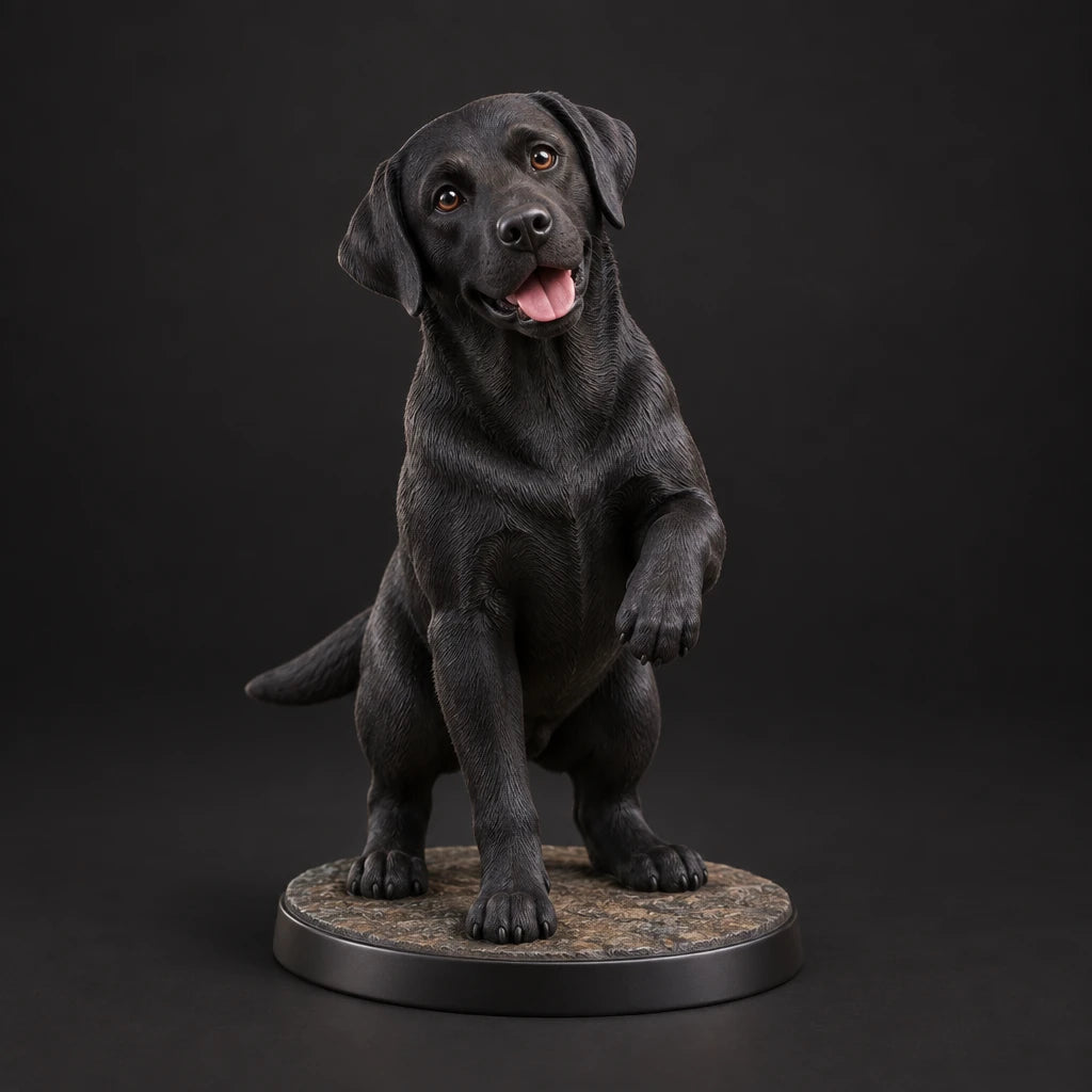 Labrador Retriever figurine in paw up pose, studio view
