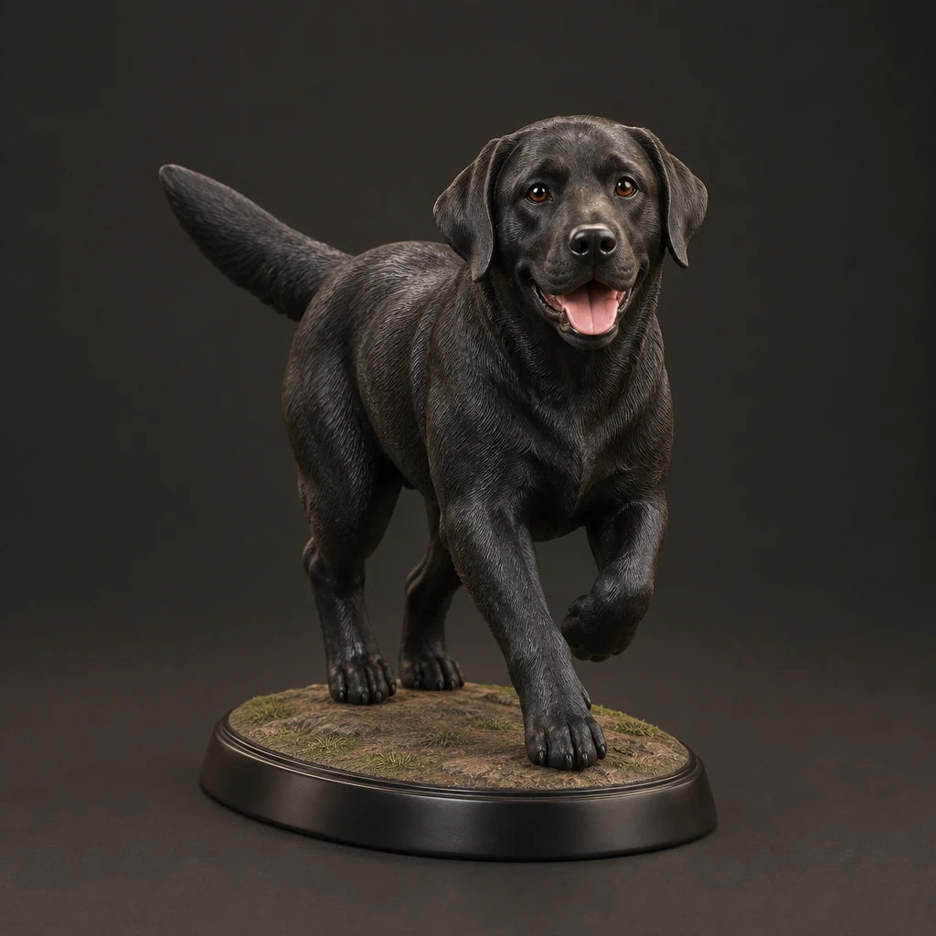 Labrador Retriever figurine in playful run pose, studio view