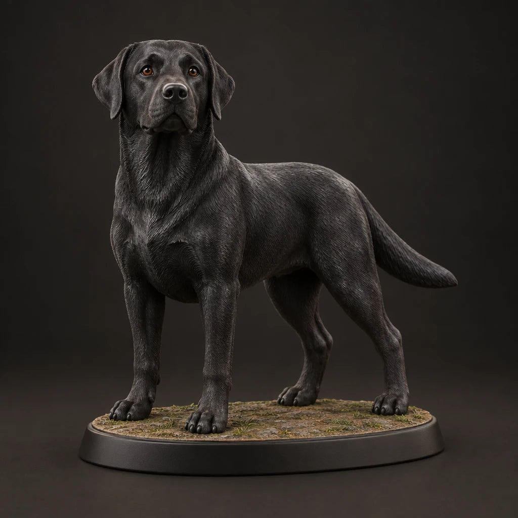 Labrador Retriever figurine in standing alert pose, studio view