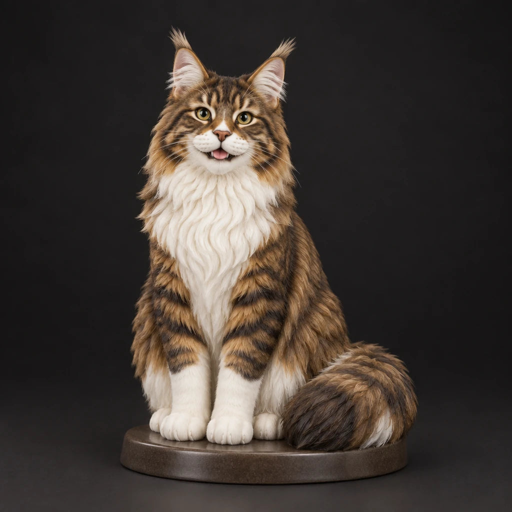 Maine Coon figurine in sitting happy pose, studio view