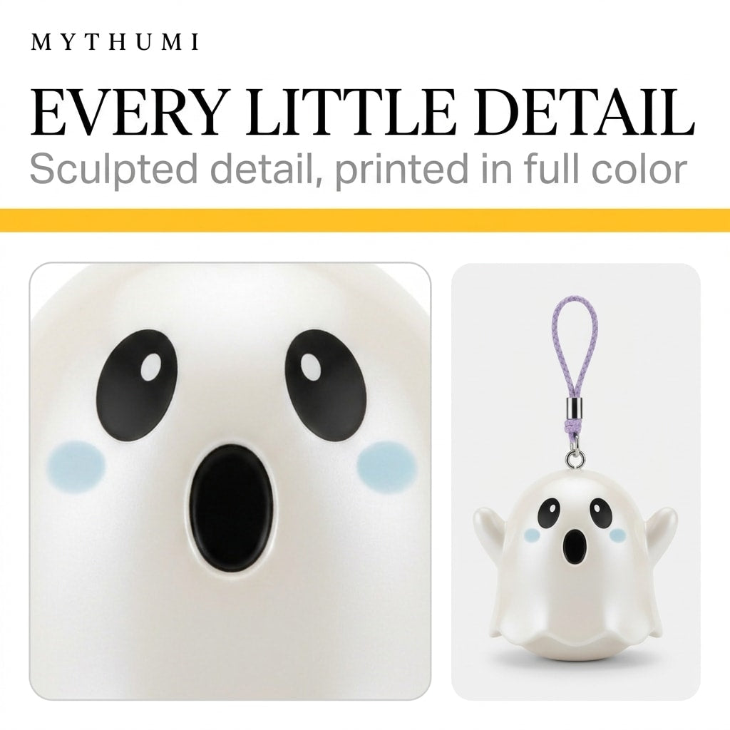 Illustration: close-up of the little boo ghost keychain showing its sculpted detail