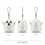 Illustration: front, side and back views of the little boo ghost keychain
