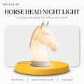 Illustration: the horse head lamp glowing on a yellow platform under the MYTHUMI headline