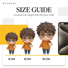Illustration: the mini-you figurine shown at 6 cm, 8 cm and 10 cm for an easy size comparison