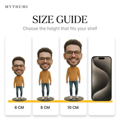 Illustration: the oversized-head portrait figurine at 6 cm, 8 cm and 10 cm for size comparison