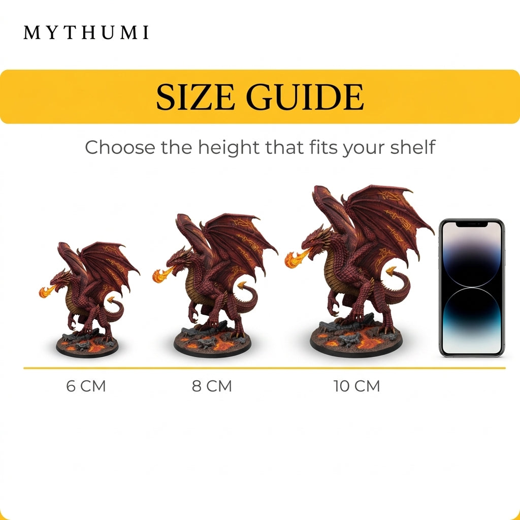Illustration: the tabletop creature miniature at 6 cm, 8 cm and 10 cm for size comparison