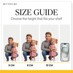 Illustration: the parent and child figurine shown side by side in 6 cm, 8 cm and 10 cm heights