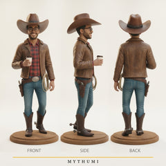 Illustration: front, side and back views of the Wild West cowboy or cowgirl figurine